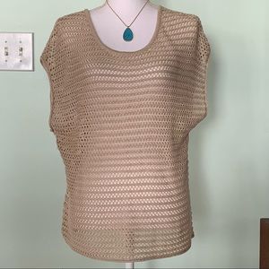 🏷️ New York & Company Crochet Tan Khaki Sweater M